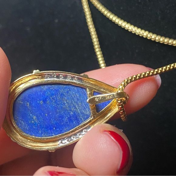 14K Lapis Lazuli Diamond Teardrop Pendant - Picture 10 of 17